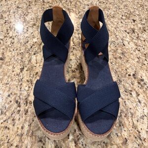 🖤 Sz7 Navy Tory Burch Frieda Espadrille Wedge Sandals🖤